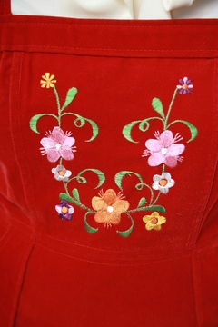 Vestido veludo vermelho bordado - comprar online