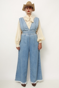 Macacao jeans flare amarração