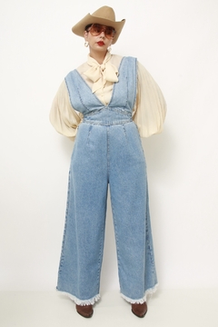 Macacao jeans flare amarração