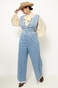 Macacao jeans flare amarração - loja online