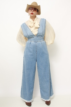 Macacao jeans flare amarração - loja online