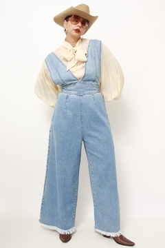 Macacao jeans flare amarração - comprar online