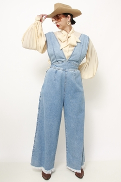 Macacao jeans flare amarração - comprar online