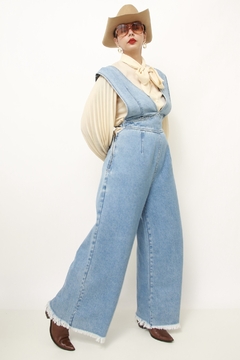 Macacao jeans flare amarração - comprar online