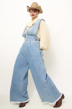 Macacao jeans flare amarração - comprar online