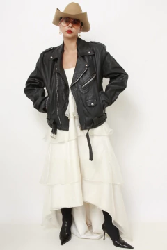 Jaqueta 100% couro biker preta forrada - comprar online