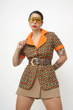 Camisa laranja flores - Capichó Brechó