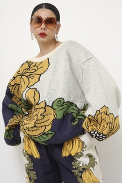 Tricot flor amarela FARM manga bufante