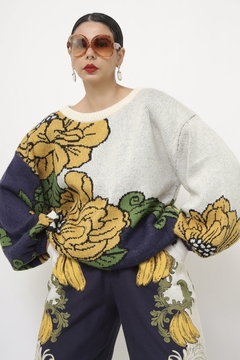 Tricot flor amarela FARM manga bufante