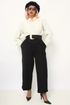 Calça alfaiataria preta com cinto 100% lã