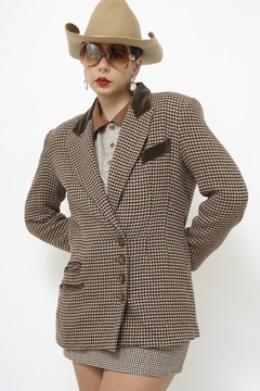Blazer xadrez gola de veludo marrom - comprar online