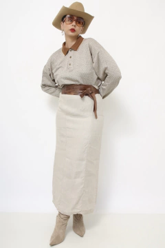 Imagem do Cinto couro marrom amarração leve dourado