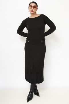 Vestido tricot preto plissado na internet
