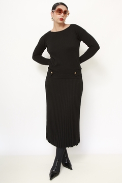 Vestido tricot preto plissado