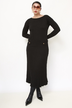 Vestido tricot preto plissado