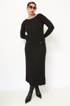 Vestido tricot preto plissado - comprar online
