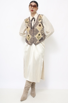 Colete viscose vintage flor bege