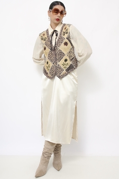 Colete viscose vintage flor bege - comprar online