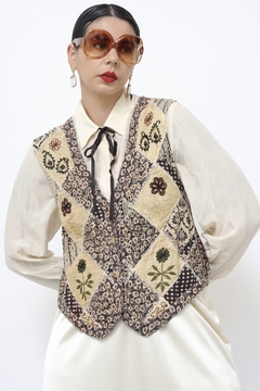 Colete viscose vintage flor bege - comprar online