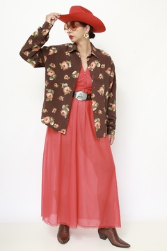 camisa marrom flores western na internet