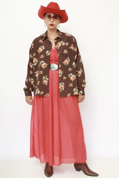 camisa marrom flores western na internet