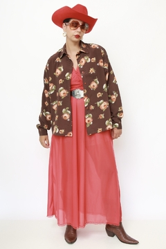 camisa marrom flores western - comprar online