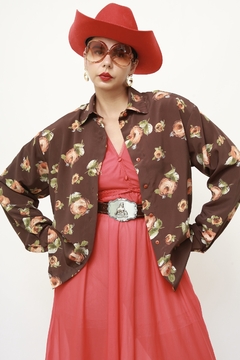 camisa marrom flores western - comprar online