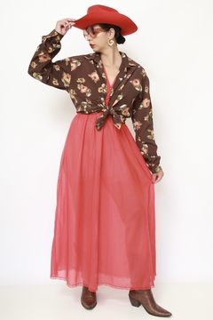 camisa marrom flores western - Capichó Brechó