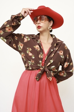 camisa marrom flores western - loja online