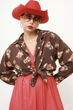camisa marrom flores western - loja online
