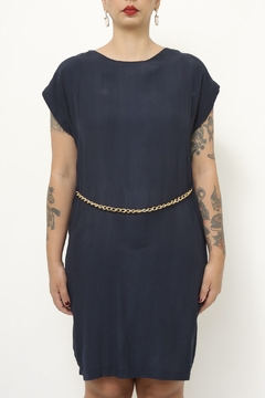 Vestido azul marinho cinto corrente - comprar online