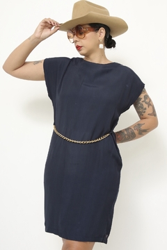 Vestido azul marinho cinto corrente - Capichó Brechó