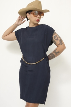 Vestido azul marinho cinto corrente - comprar online