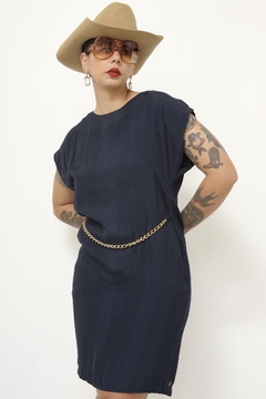 Vestido azul marinho cinto corrente - loja online