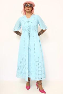 Conjunto CAMISOLA + ROBE azul bordado - loja online