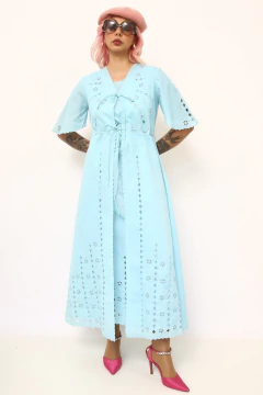 Conjunto CAMISOLA + ROBE azul bordado