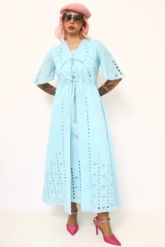 Conjunto CAMISOLA + ROBE azul bordado - comprar online