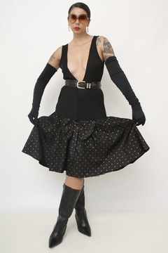 Vestido anos 80 ´s saia poa STEPPIN OUT - Capichó Brechó