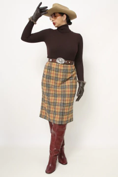 Saia xadrez vintage padronagem classica - Capichó Brechó