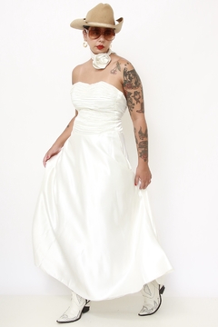 Vestido noiva drapeado flor - Capichó Brechó