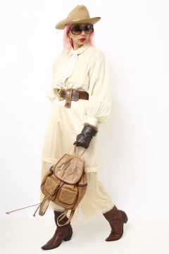 Mochila 100% couro bege western - loja online