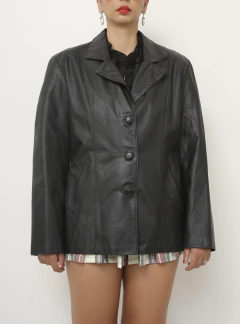 Blazer couro preto classico forrado