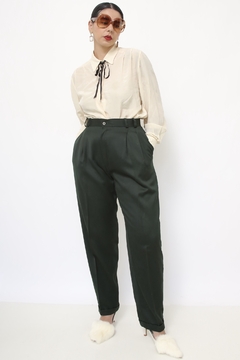 Calça verde cintura alta alfaiataria