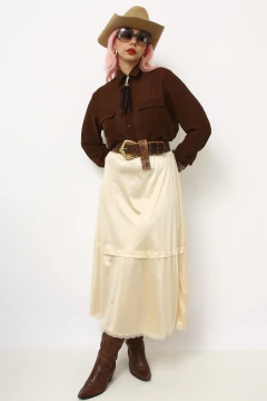 Camisa marrom poliéster western - loja online