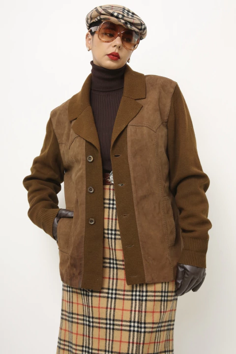 Casaco tricot com couro bolsos - comprar online