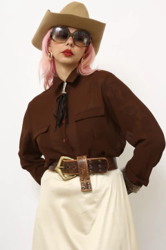 Camisa marrom poliéster western na internet