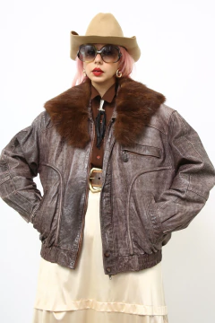 Jaqueta bombear couro TNG gola pele - Capichó Brechó