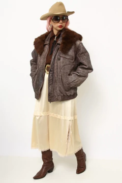 Jaqueta bombear couro TNG gola pele - comprar online