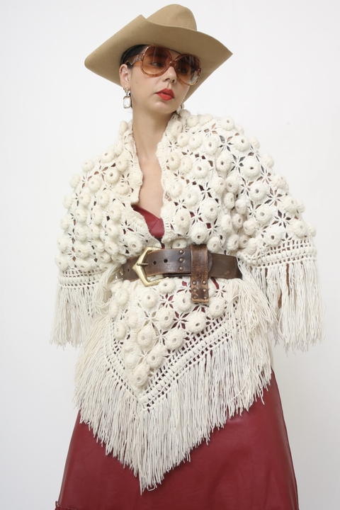 Poncho western flores franja vintage