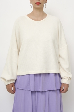 Blusa textura mng longa manga bufante - loja online
